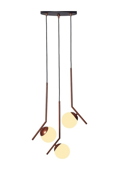 Luzarana Elit 3 Lü Bakır Siyah Metal Gövde Beyaz Camlı Tasarım Lüx Avize Çok Renkli