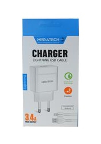 Megatech Cc-03 Mt-cl34 3.4a Lightning Usb Kablo + Ev Şarj Adaptörü Hızlı Şarj