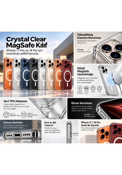 İphone 17 Pro Premium Seffaf Sert Tpu Crystal Clear Magsafe Ozellikli Kılıf