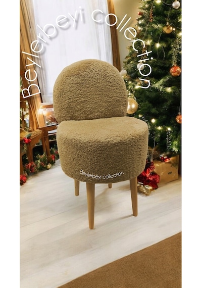 Berjer,makyaj Pufu, Sırtlı Puf, Kahverengi Peluş. Bench,puf, Yüksek Ayaklı Puf Kahverengi