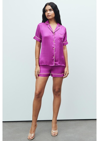 Amoureux Fuşya Kısa Saten Pijama Takımı