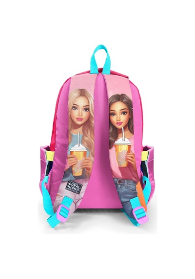 Coral High Pembe Fashion Girl Desenli Kız Çocuk İlkokul Ve Ortaokul Sırt Çantası - Üç Bölmeli Çok Renkli