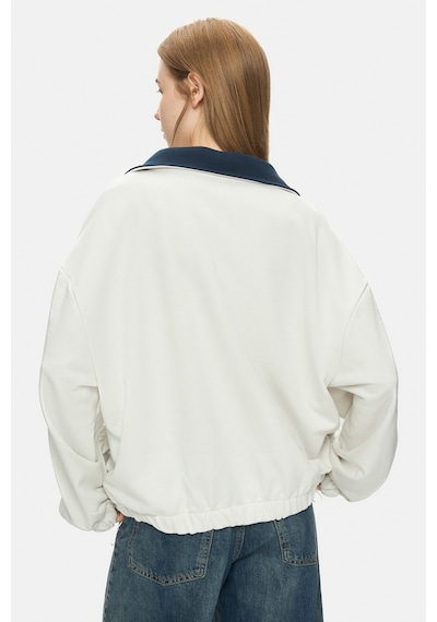 Ucla Yoko Kemik Rengi Fermuarlı Baskılı Oversize Fit Kadın Sweatshirt Kemik Rengi
