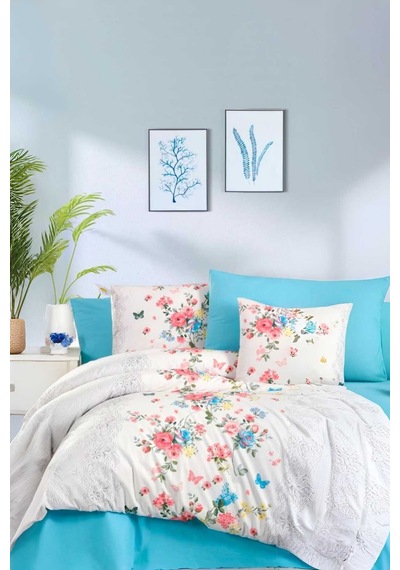 Çift Kişilik Ranforce Nevresim Takımı %100 Pamuklu Butterfly Renkli