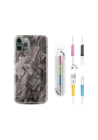Apple Uyumlu iPhone 12 Pro Kılıf Kablo Koruyuculu Gri Mermer 1376