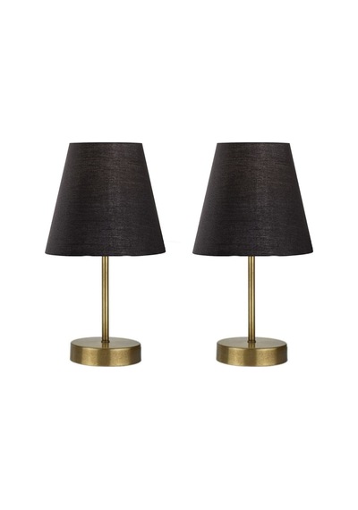 2 Adet Set Marla Modern Metal Ayaklı Kumaş Başlıklı Masa Lambası Abajur Siyah Siyah