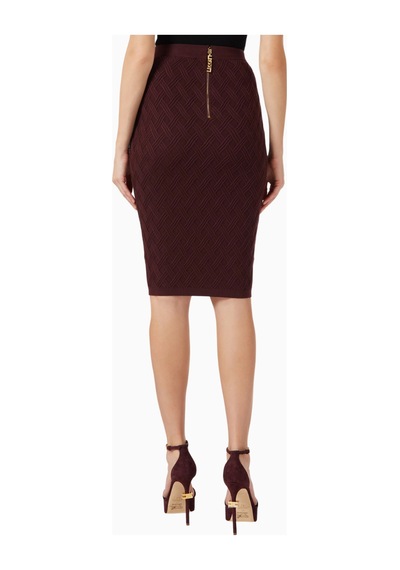 Elisabetta Franchi Dokulu Triko, Zincir Ve Taş Detaylı Lüks Chain Accent Midi Etek Bordo
