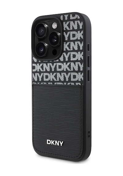 Apple Uyumlu iPhone 16 Pro Kılıf Dkny Lisanslı Kartlıklı 3d Yazılı Repeat Texture Pattern Kapak Siyah