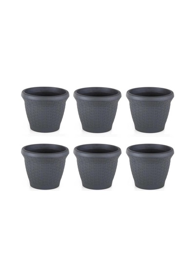 Omnipazar So-hs04 Plastik Hasır Desenli Saksı 15 Lt Antrasit 6 Adet