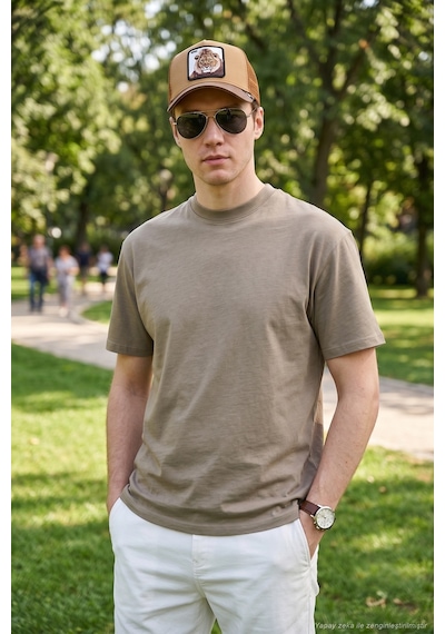 Buratti Pamuklu Relaxed Fit Sıfır Yaka Erkek T Shirt 5905446 Vizon