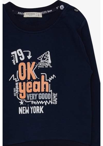 Breeze Erkek Çocuk Sweatshirt Yazı Baskılı 2-6 Yaş, Lacivert-lacivert Lacivert