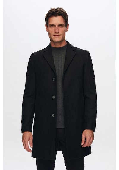 D's Damat Ds Damat Regular Fit Siyah Mono Yaka Kaşe Kaban 5HF08ORT10000 Siyah