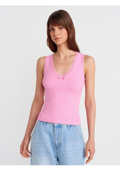 Dilvin 31778 Dantel Detaylı Top-pembe Pembe