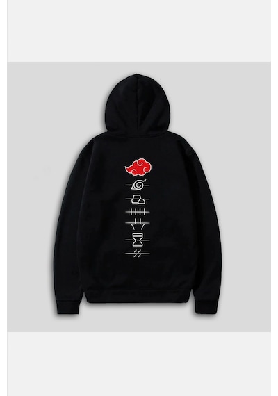 Akatsuki Bulut Ön-arka Siyah Kapşonlu Sweatshirt