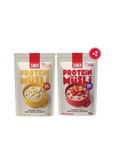 Çilekli Yulaflı Protein Müsli 70g 20g Protein X2 + Muzlu Yulaflı Protein Müsli 70g 20g Protein
