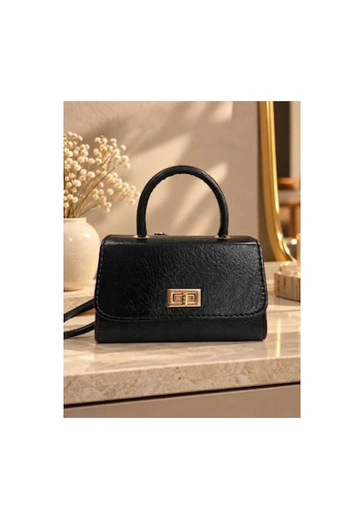 Names Bag Aura-gold Kilitli Tek Saplı Kadın Mini El Ve Omuz Çantası Siyah
