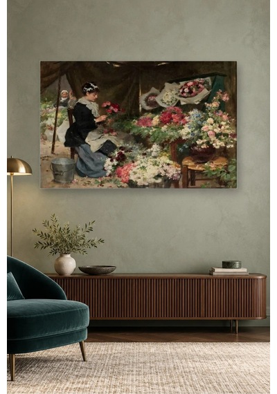 Fida Gilbert Pazarda Buket Hazırlayan Çiçekçi Kız Canvas Tablo Çok Renkli
