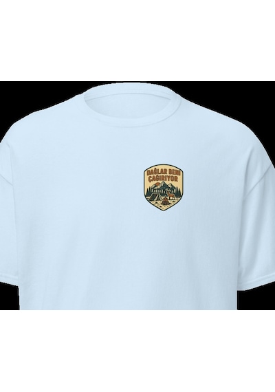 Wildstyle Dağlar Beni Çağırıyor Renkli Vintage Dağ Doğa Kamp Baskılı Unisex Bisiklet Yaka Pamuklu Tişört Bebek Mavisi