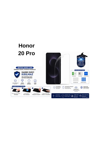 Honor 20 Pro Uyumlu Şeffaf Nano Kırılmaz Darbe Emici Ekran Koruma