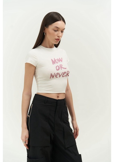 Mai Collection 2726 - Now Or Never Beyaz Penye Crop
