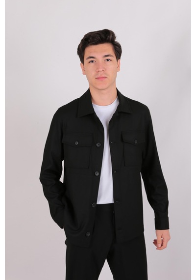 Twın Lıon Twin Lıon 1033 Slimfit Dış Gömlek Mont Siyah