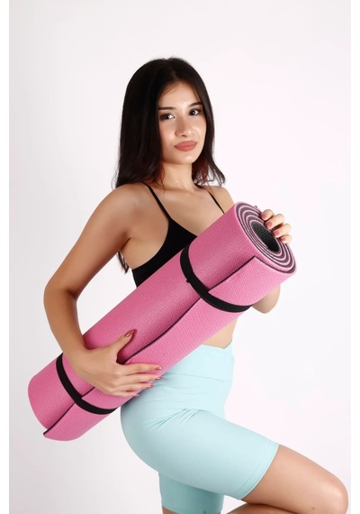 Pilates Minderi Yoga Matı 10 Mm Çift Taraflı Kullanılabilir Pembe Pembe