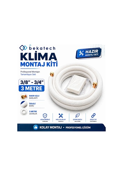 Boru Klima Montaj Seti Alüminyum Bakır Uçlu 3/8-3/4 5 Mt Beyaz