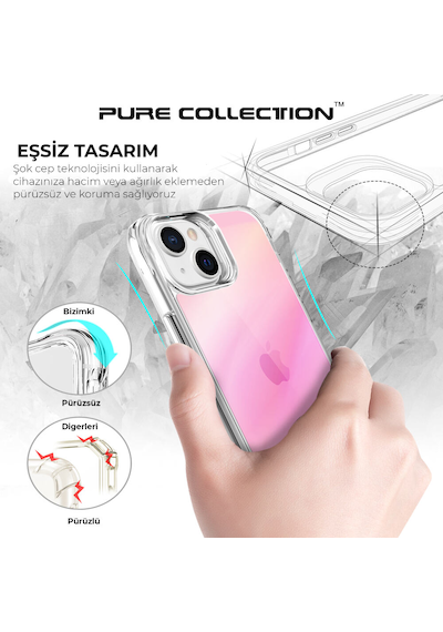 Bix iPhone Uyumlu 14 Plus / 15 Plus Pure Rainbow Renk Geçişli Şeffaf Kılıf Çizilmeye Dayanıklı Darbe Emici Pembe Bix iPhone Uyumlu 14 Plus / 15 Plus Pure Rainbow Renk Geçişli Şeffaf Kılıf Çizilmeye Dayanıklı Darbe Emici Pembe