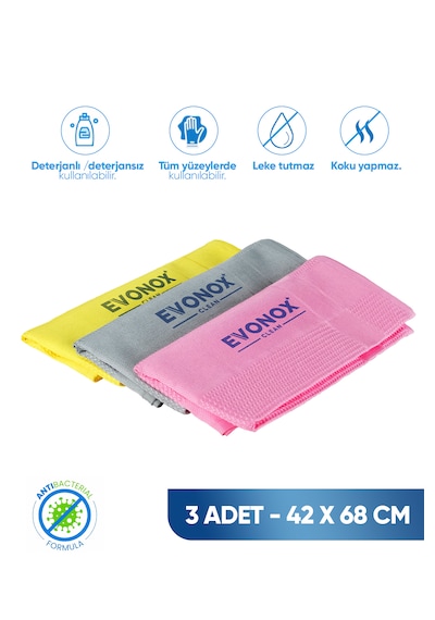 Clean Mikrofiber Çok Amaçlı Temizlik Bezi 3'lü Set Dev Boy 42x68 Cm Çok Renkli