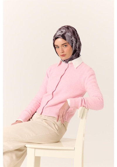 Silk Home İnce Pamuk Soft Eşarp Pastel Mor-siyah Desenli Kolay Şekil Alan 90x90 Çok Renkli