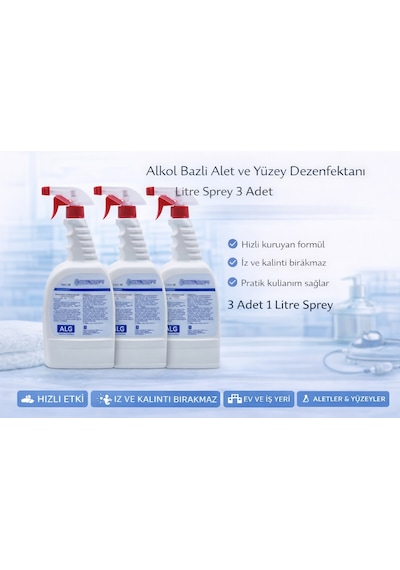 Alkol Bazlı Alet Ve Yüzey Dezenfektanı 1 Litre Sprey 3 Adet