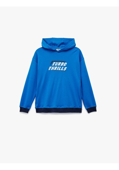 Koton Pamuklu Baskılı Kapşonlu Oversize Saks Erkek Çocuk Sweatshirt 6wkb10249tk Saks