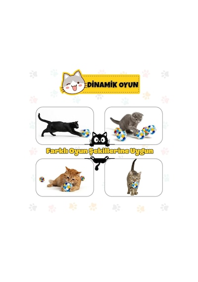 Orletz Çıngıraklı Ponpon Kedi Oyuncağı - Renkli İnteraktif Peluş Top - Zilli Yuvarlanan Kedi Topu - Çiğneme Ve