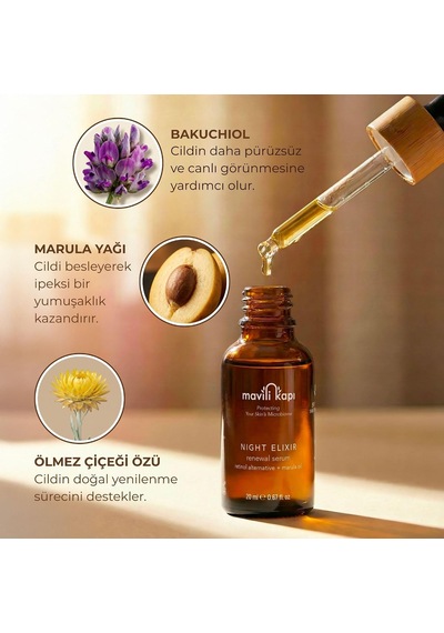 Night Elixir Yenileyici Gece Serumu Doğal Retinol Alternatifi Bakuchiol %100 Doğal Mikrobiyom Dostu