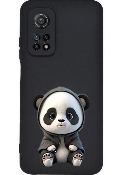 Xiaomi Mi 10t Pro İle Uyumlu Sevimli Panda 0214d Tasarımlı Siyah Lansman Kılıf Çok Renkli