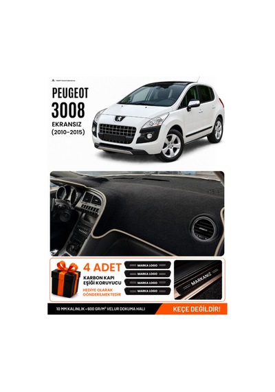 Peugeot 3008 Ekransız 2010-2015 Uyumlu Torpido Örtüsü, Torpido Kılıfı - Siyah Bej