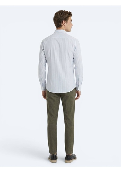 Kip Yeşil Düz Regular Fit Uzun Dokuma Casual Pamuk Karışımlı Gömlek