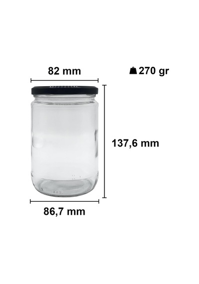 Afracam 660 Ml Metal Siyah Kapaklı Şeffaf Cam Kavanoz 12 Adet Çok Renkli