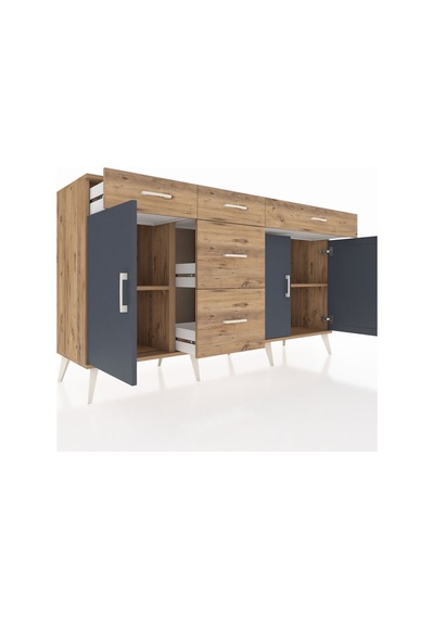 Kronos Konsol 2 Raflı 5 Çekmeceli 3 Kapaklı 176x59x99 Çam-antrasit/çam Antrasıt/atlas Çam - Atlas Çam