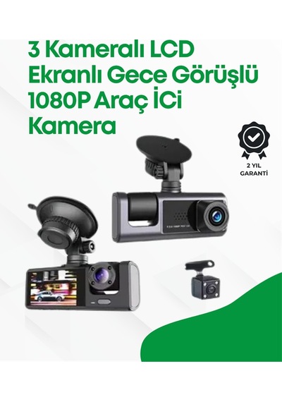 Muratech 2.0 Lcd Ekranlı, Döngüsel Kayıt Özellikli Üç Kameralı Oto Kamera