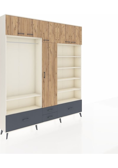 Arges Dolap 18 Raflı 4 Çekmeceli Tek Askılı 220x30x243 Aytaşı-çam/antrasit Atlas Çam/antrasıt Arges Dolap 18 Raflı 4 Çekmeceli Tek Askılı 220x30x243 Aytaşı-çam/antrasit Atlas Çam/antrasıt