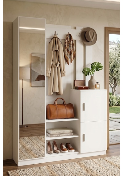 Yurudesign Roger Vestiyer Portmanto Ayakkabılık  Beyaz DD7-W
