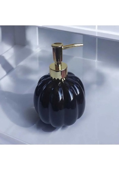 Pumpkin Siyah Porselen Sıvı Sabunluk Balkabağı Gold Pompa Sabunluk Siyah