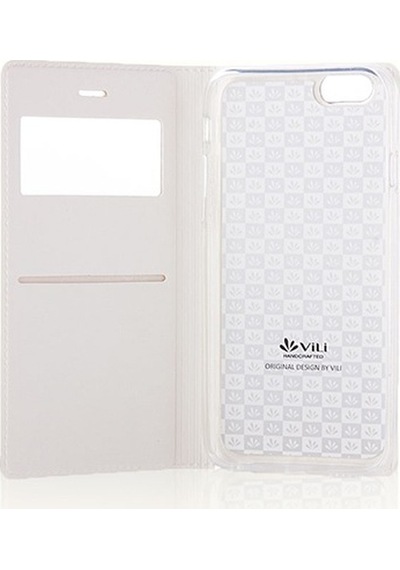 Apple Uyumlu iPhone 6 / 6S Vılı Cüzdanlı Ve Standlı Kılıf Beyaz