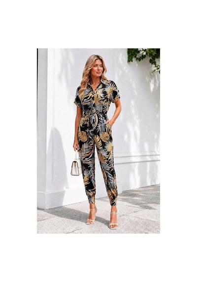 Kadın Modern Stil Tül Kumaş Kısa Kollu Tulum Sarı