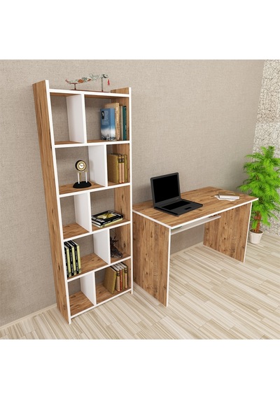 Kalenderdekor1 Kalender Dekor Ellen Snow 120 Cm Çalışma Masası Takımı A.Ç.B Beyaz  -  Meşe