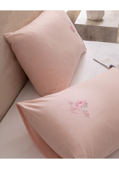 Madame Coco Novelle 2'li %100 Pamuk Nakışlı Yastık Kılıfı - Pudra 8684427348161 Çok Renkli