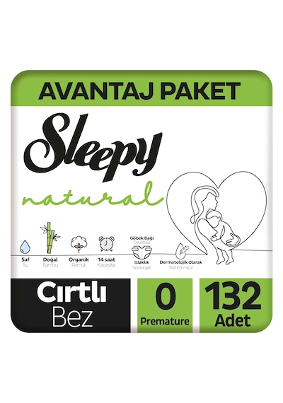 Sleepy Natural Avantajlı Paket Bebek Bezi 0 Numara Premature 132 Adet 3'lü
