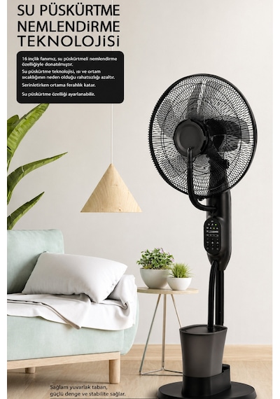 Exenar - Siyah - Uzaktan Kumandalı Buzlu Vantilatör Buharlı Soğutucu Nemlendirici Fan Zaman Ayarlı Oda Soğutucu 2.8l