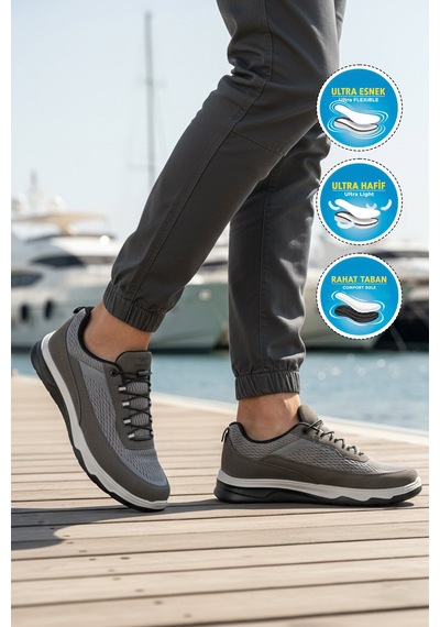 Walkway Füme Fileli Hafif Esnek Hava Alabilen Erkek Spor Ayakkabı Elvara M